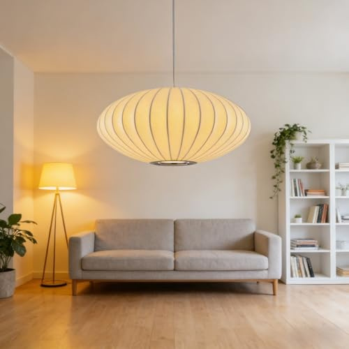 Luz Colgante De Linterna Moderna, Sombrilla De Seda De Imitación Blanca, Lámpara Colgante De Burbuja Estilo Japonés Lámpara Simple Para La Sala De Estar Comedor Dormitorio Y Pasillo (A,40cm)
