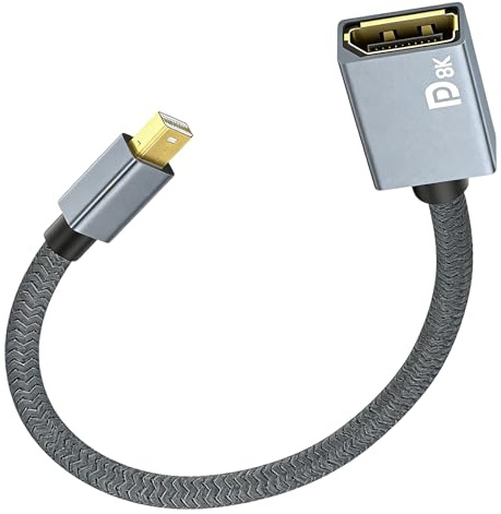 afhgdjr Mini Displayport auf Displayport Adapter 8K@60Hz 4K@144Hz,Mini DP 1.4 auf DP,Nylondraht mit HDR HBR3 G-Sync FreeSync,Mini DP auf DP Adapter für Laptop/MacBook//Monitor/VR