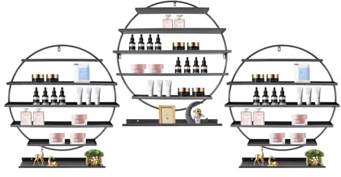 PurpleMinder Espositore per smalti, 6 pezzi, 5 ripiani, da parete, rotondo, con aste, in ferro battuto, in metallo, nero, per aromaterapia, da donna