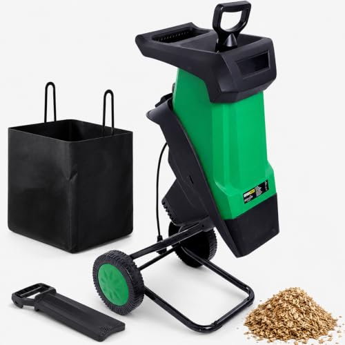 LADECNERHT 1.8 15 Amp Electric Wood Chipper, 50L Collection Bin Electric Mulcher Chipper Shredder, Wood Chipper with Max 4500RPM Motor Speed, Easy-Cleanup Dual Steel Blades for Twigs and Branches