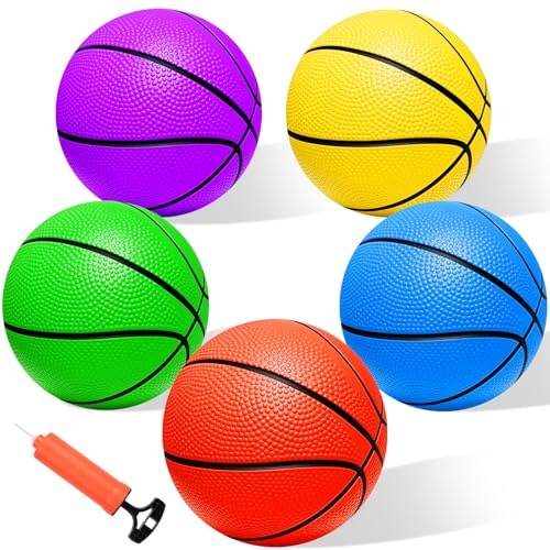 Iyoyo Mini Basketball Set - 5 Pack 6 Small Balls with Pump, Over The Door Mini Hoop Replacements, Toy for Toddlers, Kids, Teenagers, Pool, Indoors, Outdoors
