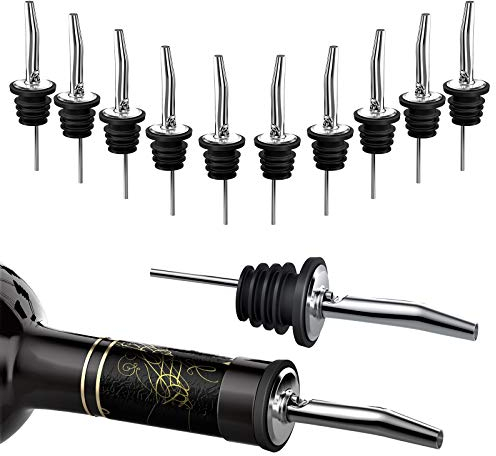 FAPPEN Bottle Pourers for Spirits, 12Pcs Stainless Steel Freeflow Liquor Spirits Pourer Speed Pourer Wine Bottle Spirits Pourers Tapered Spout for Olive Oil Coffee Syrup Vinegar Bottles (Silver)