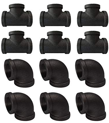 Eagles Wandregal Industrial 3/4 Zoll – schwarze Rohrverbinder 6 x Rohrbogen 6 x Schläuche für Steampunk-Regal, Industrie-Rohre, Heim- und Dekorationsprojekte