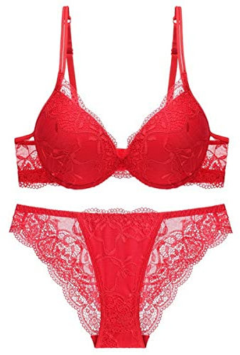 Sencylife Sexy Bras for Women Lace Push Up Padded Underwire Lift Up Support Everyday Bra Set Red 34A