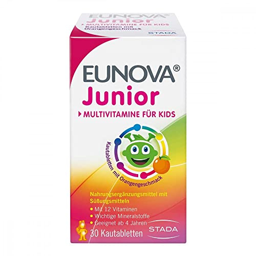 EUNOVA Junior - Multivitamin Kautabletten mit 12 Vitaminen und wichtigen Mineralstoffen - Nahrungsergänzungsmittel für Kinder ab 3 Jahren - 1 x 30 Stück