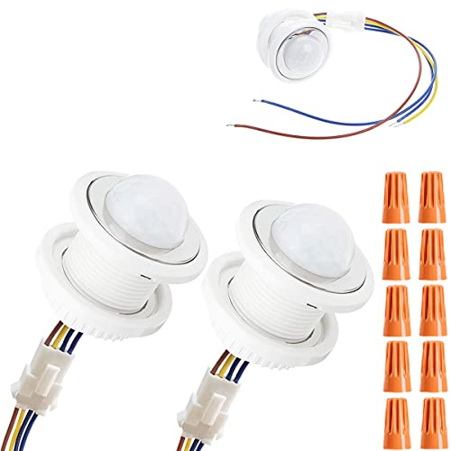 Youmile 2 pcs Détecteur de Mouvement PIR Interrupteur de Lumière Réglable 110-240V Capteur LED Activé par le Corps Humain Détection Intelligente Induction Infrarouge avec Capuchon de Bouton