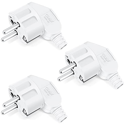 KEAGAR Schuko Stecker, Stecker 250V, Stromstecker mit Zugentlastung, Schutzkontakt-Stecker mit Knickschutztülle, Spritzwassergeschützt und Langlebig, IP44, Bruchfest, Weiß(3 Stücke)