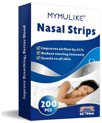 MYMULIKE Nasenpflaster Schnarchen 200 Stück, Nose Strips Nasal Strips, Anti-Schnarchen Nasenstrips, Nosestrips für Sport und SchlafGegen, Verbesserung der Atmung (L,66 * 19mm)