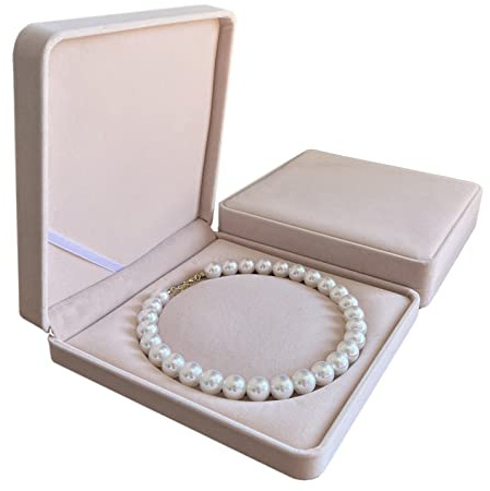 Fadsace Joyero de terciopelo, juego de gargantilla de perlas, caja de regalo, caja de cadena larga de perlas, caja de regalo para boda, embalaje de joyas, soporte de almacenamiento de viaje (beige)