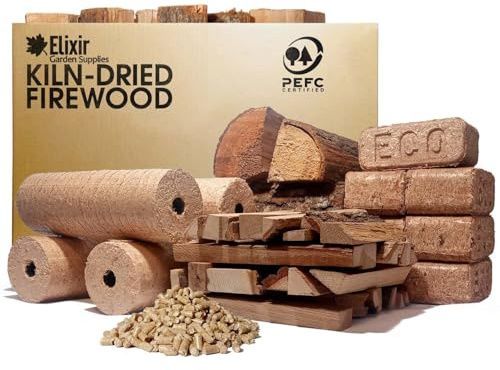 Elixir Gardens RUF Eco Briquettes, Kiln Dried Firewood | Pack of 10 | x1 | Recycled and Compressed Fuel Logs For Stoves, Log Burners, Fire Pits and Open Fires