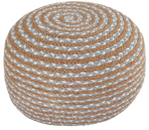 Dekorist Round Ottoman Pouf Footstool Jute Pouffe Stool Seat Cushion Boho Home Decor Extra Seating Pouffe for Living Room, Bedroom, Indoor, Artic Circle 22x22x12 inch, Natural-Cold Blue