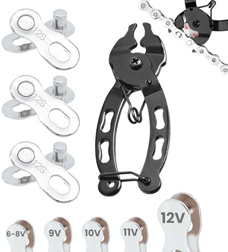 Maillon Rapide 12 vitesses et Pinces pour chaîne de vélo | 3 paires pour chaînes 12V – Connecteur de chaîne pour vélo | Disponible pour 6, 7, 8, 9, 10, 11, 12 vitesses.