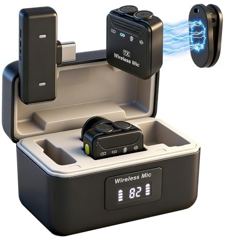 GOIYZTTR Micrófono Lavalier Inalambrico con Micrófonos Duales Compatible iPhone&Android Plug&Play Mini Micrófono Reducción de Ruido Inteligente para Transmisión en Vivo y Grabación de Vídeo