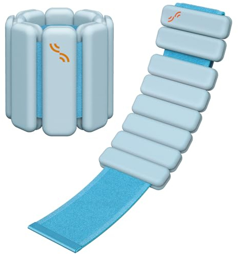 Sportneer Muñequeras de peso portátiles – Juego de 2 (0,5 kg y 1 kg cada uno) para hombre y mujer, juego de peso para yoga, danza, aeróbic, correr, caminar (azul haze)