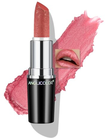 Anglicolor Glitzer Lippenstift Rosa Metallic Glänzend Glossy, Shimmer Lipstick Seidig Velvet Langanhaltend Feuchtigkeitsspendende, Vegan Lipgloss Damen Mädchen Make-up (04 BLUSH WINES, 4g)