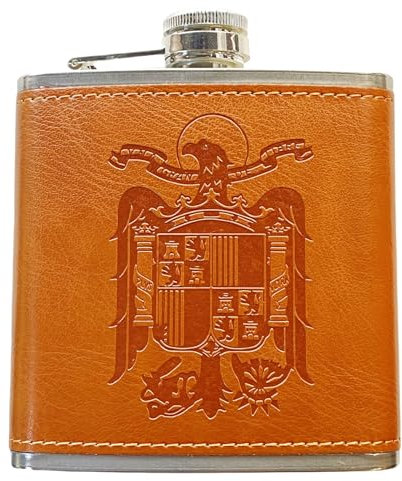 Petaca de Acero Inoxidable 304 /Forrada en Piel(Marrón) Alcohol Personalizada para Hombres, Petaca 6oz/177ml, Camping, Senderismo, Bar, Fiesta, Barbacoa y Bodas (AGUILA SAN JUAN)