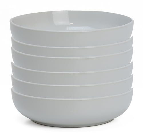 DIVCHI Dinner Bowl Set Lightweight & Stylish Tableware Bowls for Serving Cereal Soup Pasta Salads & Snacks -Dishwasher & Microwave Safe (Set of 6, White)