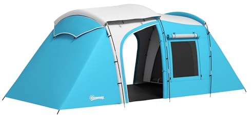 Outsunny Tenda da campeggio familiare per 3-4 persone con 2 camere da letto, 4 finestre e 4 porte, borsa per il trasporto, impermeabile, 460 x 220 x 175 cm, blu