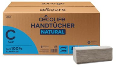 œcolife Handtücher Natural C-Falz, 3120 Blatt, 25x33cm, 1-lagig, Recyclingpapier