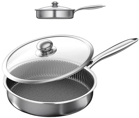 Derwrtup Poêle Antiadhésive - Poêle de Cuisson Antiadhésive | Casseroles en acier inoxydable avec couvercle pour cuisine, plaques à induction, maison, réchaud de camping et barbecue