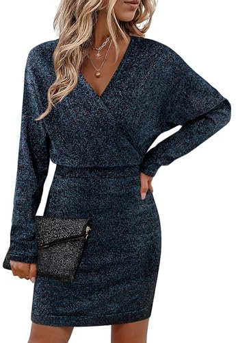 Bebonnie Fall Wedding Guest Dresses Cocktail: Ladies Sexy V Neck Batwing Sleeve New Years Eve Sweater Dresses Sparkly Sequin Cocktail Christmas Holiday Party Wrap Bodycon Short Dress Colorful Black M