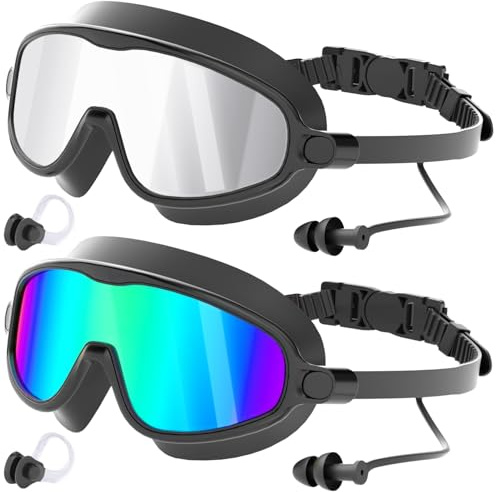 COOLOO Swimming Goggles, 2 Pack Swim Goggles Wide View Anti Fog UV Protection No Leaking Clear Vision For Adult Women Men Youth