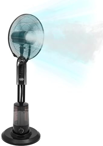 CuCummoo Standventilator mit Wassertank und Fernbedienung, Ventilator mit Wasser Ultraschall-Sprühnebel Wasserkühlung, Stand-Ventilator mit Timer, mobiler Nebelventilator