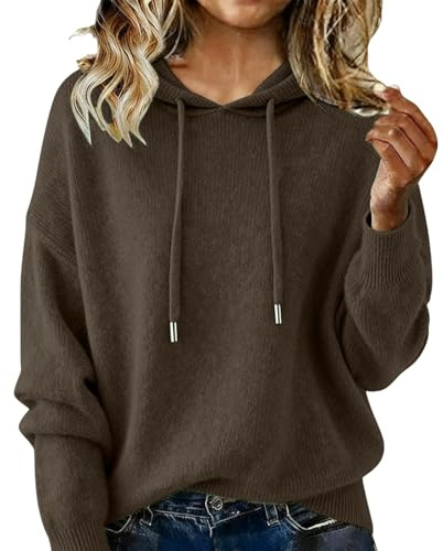 womens tops，Cashmere Sweater for Women Warm Knitted Jumper Hoodies Long Sleeve Casual Fit Soft Knitting Jumpers Sweatshirts Autumn and Winter Dress Cozy Pullover Tops Coffee
