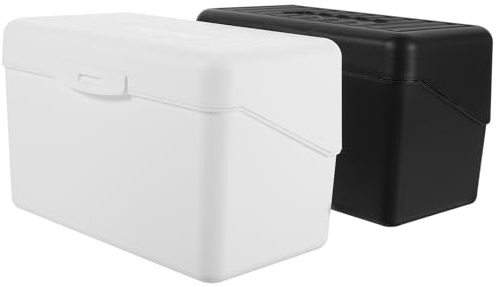 TOPPERFUN 2 pièces Boîte à Cartes de Visite Plastique Blanc et Noir Organiseur de Bureau Moderne Empilable Rangement Pratique pour Cartes Professionnelles Design Élégant et Capacité Ample