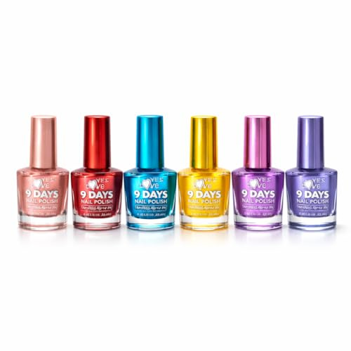Set med 6 metalliska nagellack med geleffekt - långvarig 9 dagar - intensiv glans - snabbtorkande - moderna och klassiska trendiga färger - hög täckning 02