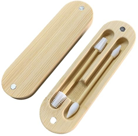 GUOYOU 2 Pezzi Silicone Cotton Fioc Orecchie, Trucco Bastoncini Orecchie, Facile Pulire Doppia Punta Cotton Fioc Riutilizzabile con Contenitori Bambù, Adatto per Trucco Pulizia Delle