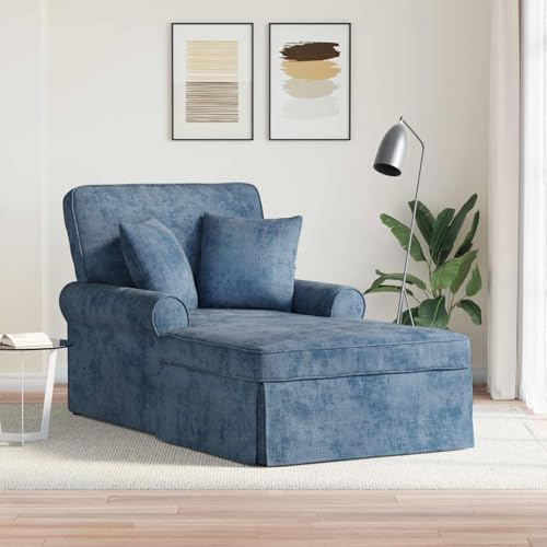 Mangloder Chaiselong Relaxfåtölj med kjol och 2 kuddar, blå, ARES polyester, 157 x 91 x 91 cm, armstöd och avtagbar sittkudde, vardagsrum avkoppling