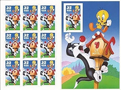 USPS Sylvester and Tweety Full Pane of (10) 32 Cent Postage Stamps
