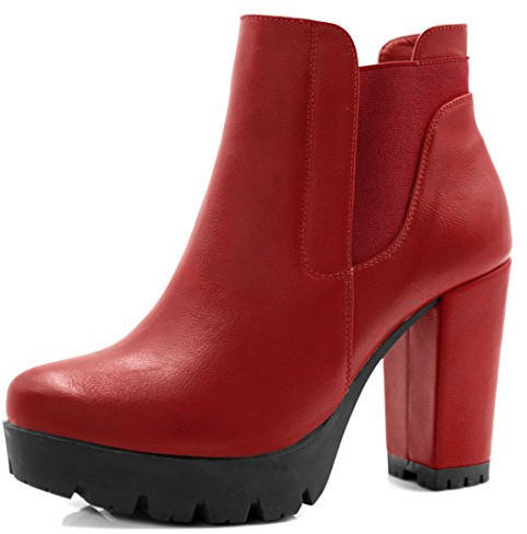 Allegra K Women Chunky High Heel Platform Red Ankle Boots 7 M US