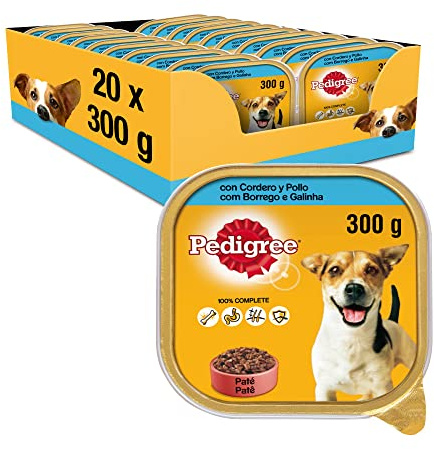 Pedigree Comida Húmeda para Perros, Sabor Cordero y Pollo en Paté (Pack de 20 Tarrinas x 300g)