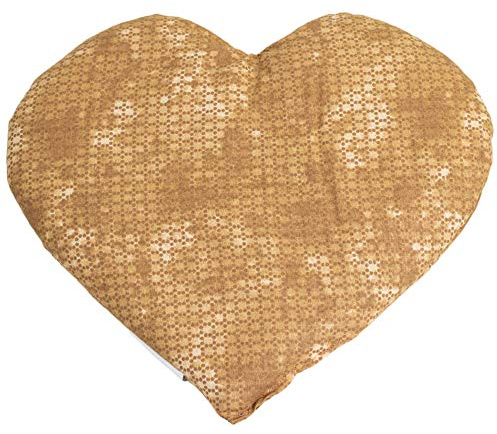 Cojín en corazón 30x25 cm - Saco térmico. Pequeña almohada térmica con pepitas de uva. Un regalo que siempre encanta (color: batik oro)