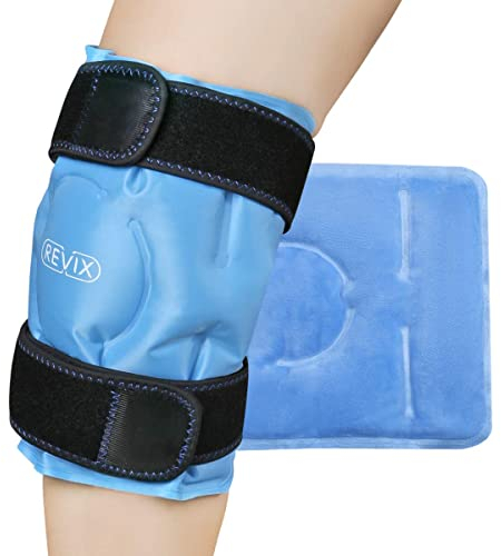 REVIX Knie Kühlmanschette mit Gel-Kühlpad – Wiederverwendbares Kühlpack für Kniekühlung nach Belastung, Operation oder Sport, Eisbeutel für Knie, Knie Kühlpad, Blau