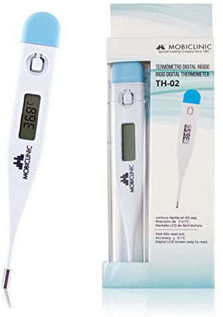Mobiclinic, Thermomètre médical, Th-02, Marque européenne, Fonction mémoire, Digital por les aisselles, Buccale et rectale, Avertissement fièvre pour bébé, Enfant adulte, Marquage ce