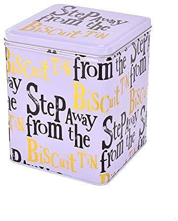 Widdop and Co Step Away from the Biscuits - Tin / Caddy / Cookie Container - White, Black, Gold - 16.5 cm