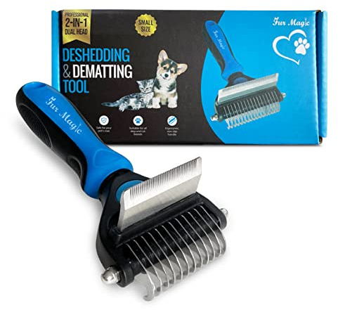 Fur Magic Deshedding and Dematting Tool – 2-in-1 Double-Sided Dog Grooming Brush for Long, Medium, Short Hair – Removes Knots, Loose Undercoat, Mats – Professional Pet Brush for Grooming Cats, Dogs