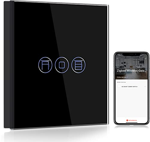 BSEED ZigBee Interruptor Persiana WIFI Negro,ZigBee Interruptor Inteligente Compatible con Tuya,Alexa y Google Home,Control de APP y Función de Temporizador,2,4Ghz Alexa Interruptor Persiana
