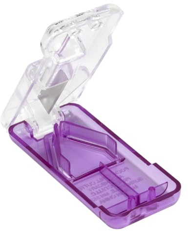 EZY DOSE Pill Cutter and Splitter with Dispenser, Safely Cuts Large, Small and Tiny Pills, Vitamins, Tablets in Half, Accurate and Easy Cutting, Stainless Steel Blade, Travel Sized, Purple, BPA Free