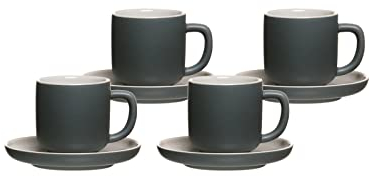 Ritzenhoff & Breker Jasper Espressotassen mit Untertassen, 4er Set, Grau, 240 ml, Espressogeschirr mit Soft-Touch-Haptik & Mattglasur, Spülmaschinengeeignet