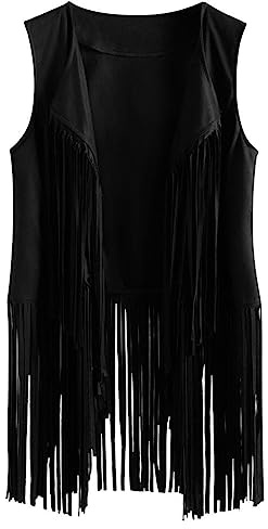Yurosiay Chaleco de Ante Sintético para Mujer - Estilo Étnico Cárdigan Con Flecos - Vaquero Vintage Sin Mangas - Largo Motorista Chaqueta