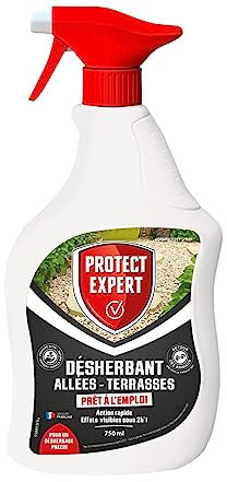PROTECT EXPERT Pulvérisateur Désherbant - Prêt À L'Emploi - Cours Allées Terrasses - Effets Visibles En 2h - 750ml - Jusqu’à 7,5m² Traités PROCOURPAL750N