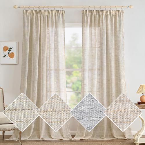 MIULEE Cortinas Salon Lino Visillo Dormitorio Translucidas Transparente Puro para Ventana Sala Cruzada Visillo Cortina 2 Piezas 140x260 cm Blanco Marrón