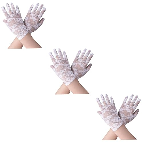 ABOOFAN 3paare Sommerliche Uv-schutz-spitzenhandschuhe Für Damen Elegante Kurze Fingerlose Lace Gloves Für Hochzeiten Partys Und Fahrten Im Freien Weiß