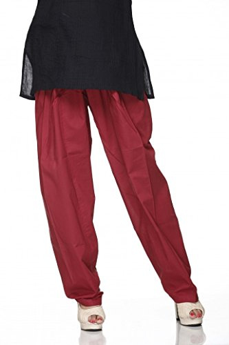 Ladyline Pantalones Salwar de algodón liso para mujer con cordón, pantalones holgados para yoga indio, rojo (Maroon), XXL