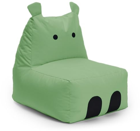 Lumaland Kindersitzsack Hippo | Sitzsack Tier Familie für Kinder | Wasserabweisender Bean Bag für Indoor & Outdoor | Pflegeleichtes Material | 80 x 70 x 65 cm & 2,9 kg leicht [Grün]