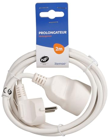 ITENSE - Prolungatore, prolunga elettrica - Prolunga elettrica - Prolunga 2 m - Intensità: 16 A - Cavo HO5VV-F - 3G1 mm² - Colore: Bianco - Uso interno - Lunghezza: 2 m